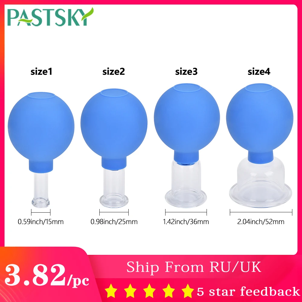 

4Pcs/Set Blue Vacuum Cupping Cups PVC Head Glass Suction Body Massage Family Meridian Acupuncture Chinese Medical Therapy Jar