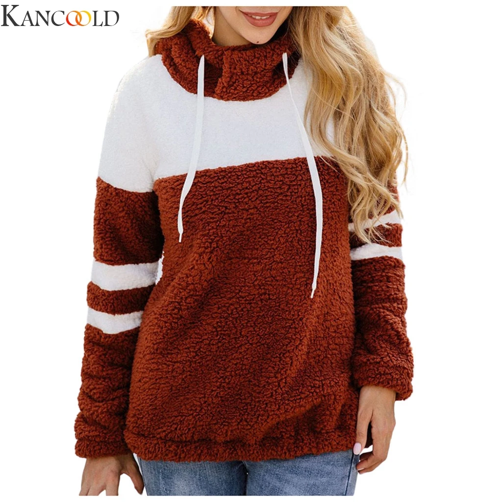 KANCOOLD Женская фланелевая Толстовка с длинным рукавом, сохраняющая тепло, толстовка с капюшоном, пуловер, рубашка, приталенная Повседневная