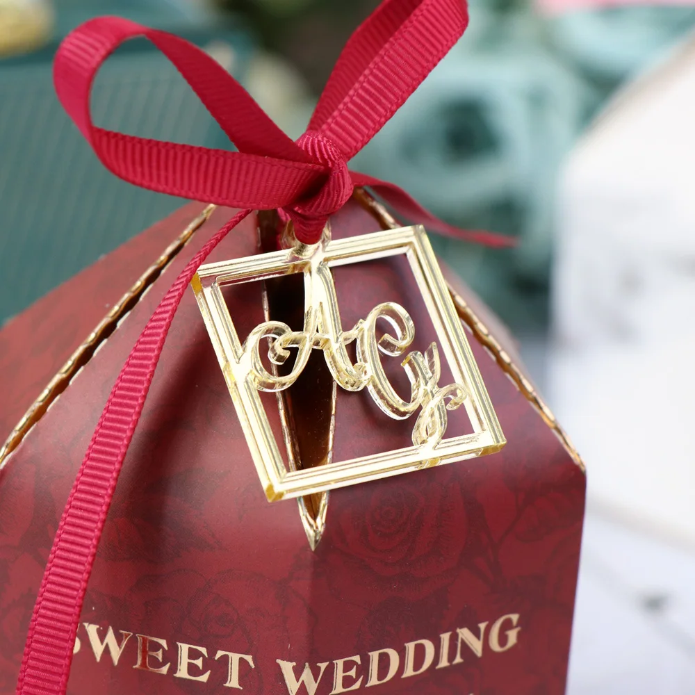 30pcs Personalized custom diamond wedding name and Initials tags color Mirror silvergold,Weddingfor Baby Gift tag Table Decor