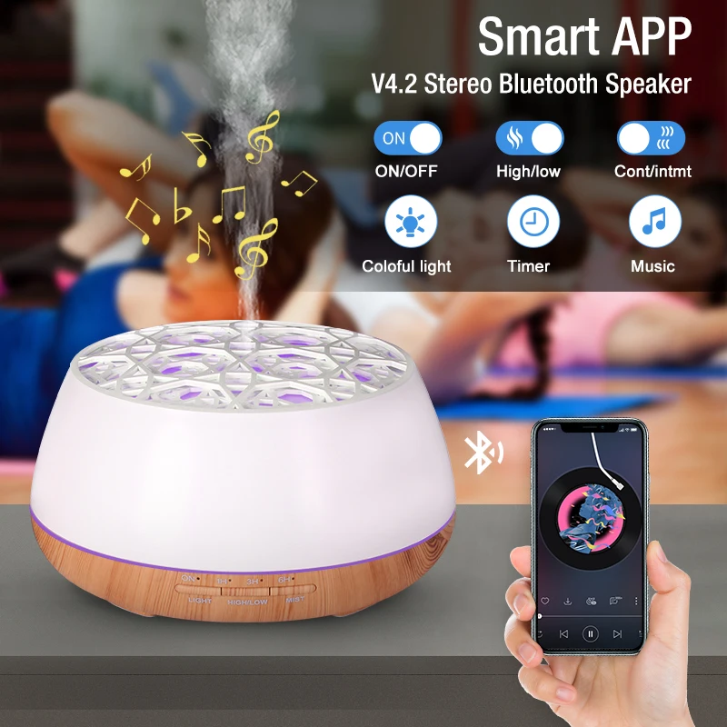 

400ml Aroma Diffuser Bluetooth Speaker Essential Oil Diffuser Smart Control 7 Colorful Changing LED Lights Mini Humidifier
