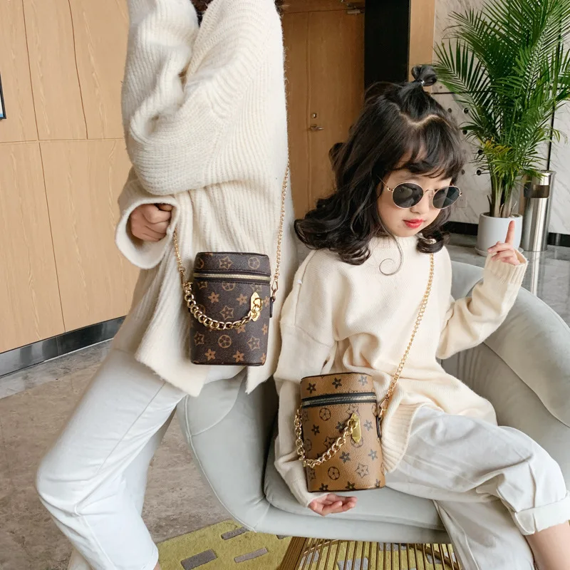 

Fashion Korean Style Western Style Children's Bag Women's Small CHILDREN'S Printed Barrel Parent And Child-Shoulder Chain Bag WO