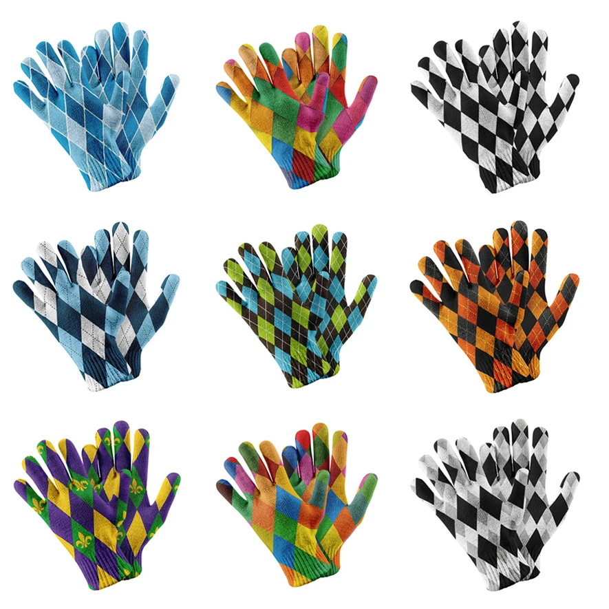 

New Fashion Classic Design 3d Printing Gloves Unisex Thickened Knitted Full Finger Gloves Women Winter Warm Soft Mittens