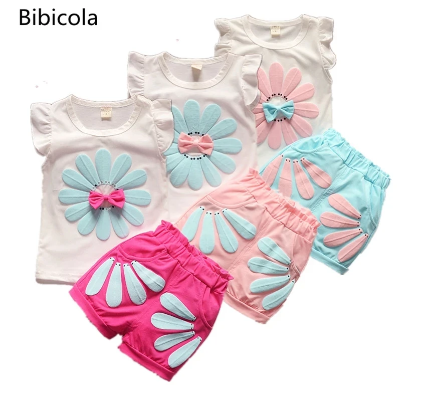 baby floral clothing set BibiCola Newborn baby girl clothes 2021 summer baby clothing sets sunflowers vest+short 2pcs outfits toddler kids sweatshirt set baby shirt clothing set