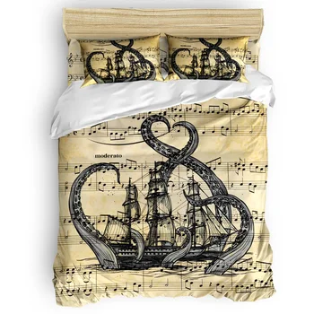

4 Pcs Duvet Cover Sheet Music Octopus Pirate Ship Design Bedding Set Home Bedding Set Luxury Comforter Bedding Sets