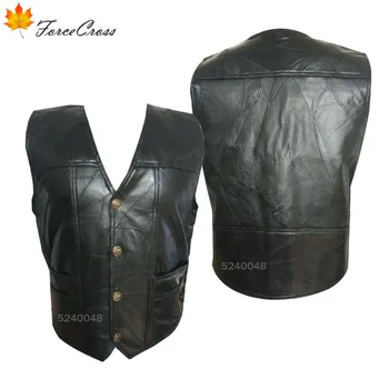 

Full Black Motorbike Vest Men's Motorcycle Jacket Biker Genuine Leather Waistcoat Motorcycle Ride Team Music Club Chaqueta Vest