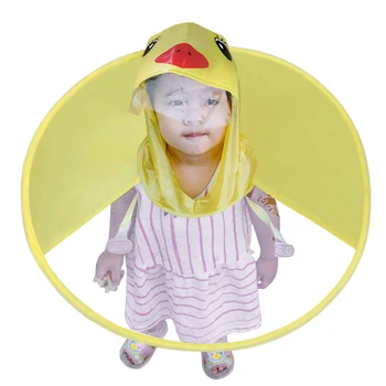 

Kids Cute Cartoon Duck Raincoat With Ufo Modeling Children Umbrella Hat Windproof Yellow Poncho For Boys And Girls Hiking