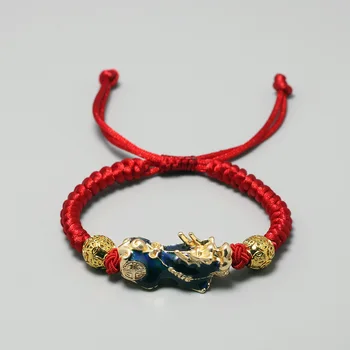 

Hand Braided Tibetan Lucky Red Rope Bracelets With Color Changed Gold Color Brave Troops Pixiu Charm Bracelet For Women Men