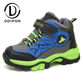 

Odipon Kids Winter Shoes Boys Hiking Shoes Plus Fur Warm Sport Running Shoes Waterproof Non-slip Outdoor Climbing Sneakers