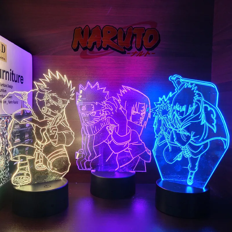 LED Naruto 3D Night Light Kakashi Namikaze Minato Sasuke Itachi Anime Figure Lampara Kawaii Room Decor Manga Lights Xmas Lampe