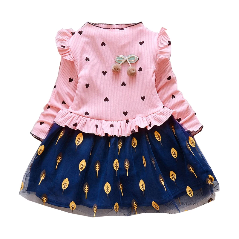 

Toddler Girls Dress Child Costume Spring Fall Long Sleeve Kids Dresses for Girls Heart Leaves Pattern Little Children Clothing
