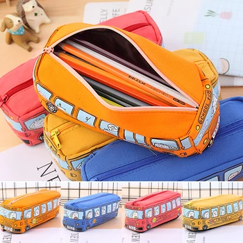 

Multifunction Bus Shape Pen Bag Stationery School Students Pen Pencil Case Canvas Makeup Cosmetic Organizer Storage Bag
