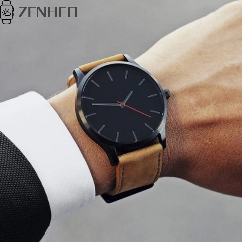

Men's watch simple Minimalism Brand leather strap buckle pin buckle luxury fashion sports men's quartz business Wristwatch