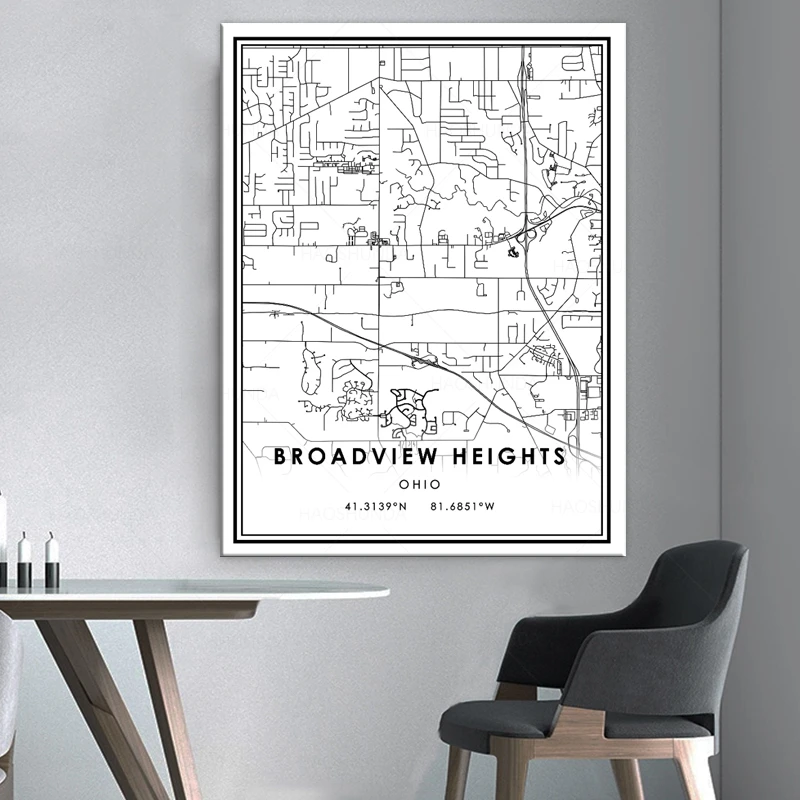World City Maps Custom broadview heights Poster Canvas Paintings Print
