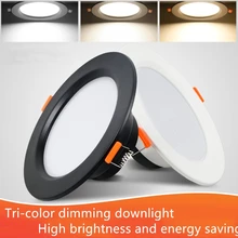 Светодиодный светильник, белый, черный, встроенный потолочный светильник 5 Вт/9 Вт/12 Вт/18 Вт, потолочный светильник для гостиной, трехцветный светильник с затемнением