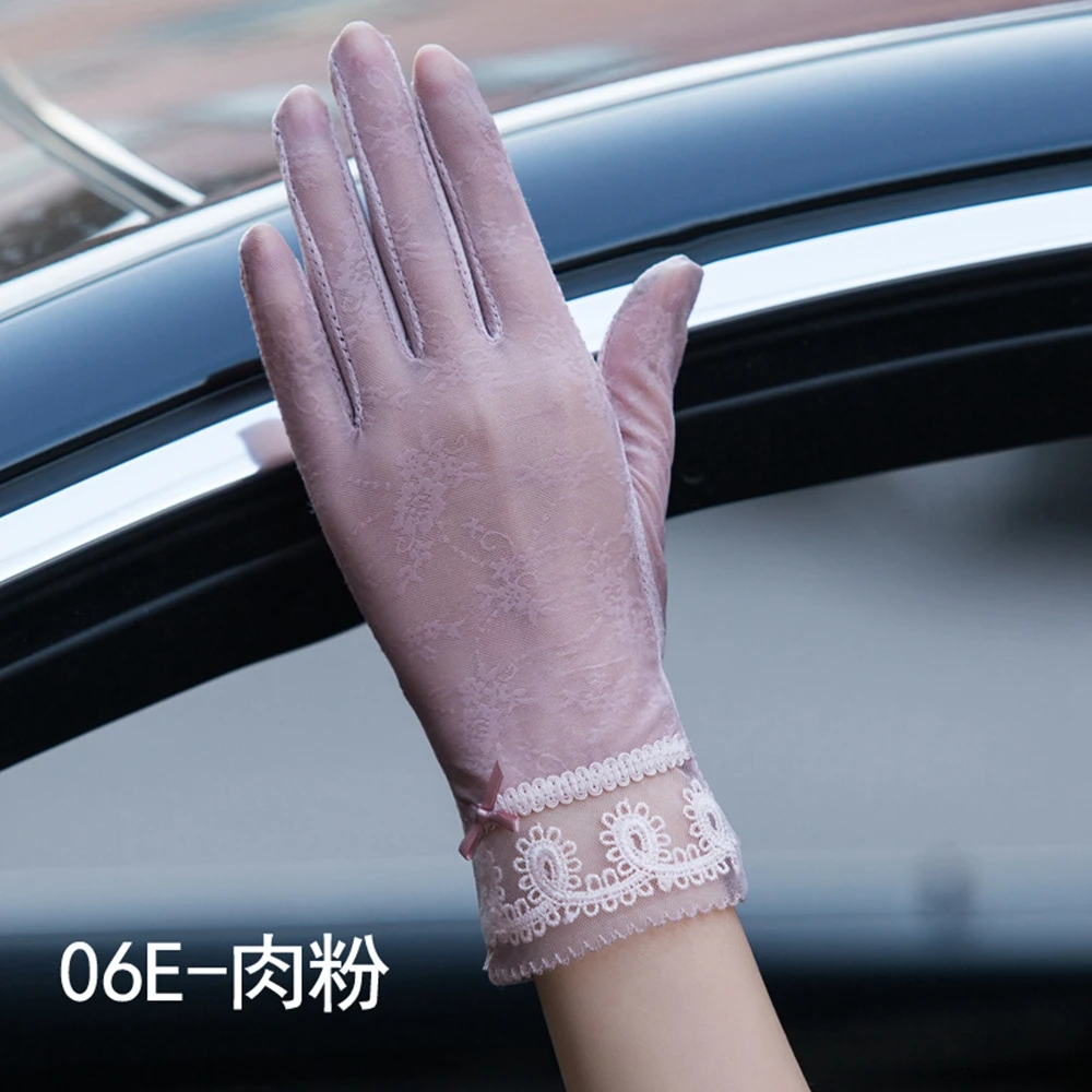 06E meat pink HanXi Модные женские шелковые перчатки, летние спортивные перчатки с сенсорным экраном, кружевные варежки с защитой от солнца - Цвет: 06E meat pink
