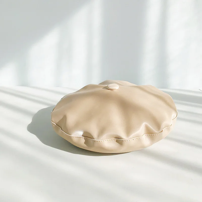 beige Зимний берет из искусственной кожи, шапки для женщин, художников, мягкие береты для зимы в западном стиле, восьмиугольная кепка, шапки-береты - Цвет: beige
