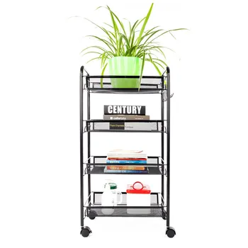 

Exquisite Honeycomb Net 4 Layers Storage Cart with Hook Wheels Rolling Utility Cart Rack for Kitchen Bathroom Furniture