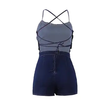 

Sexy Summer Club Women Bandage Backless Sleeveless Slim Denim Short Jumpsuit