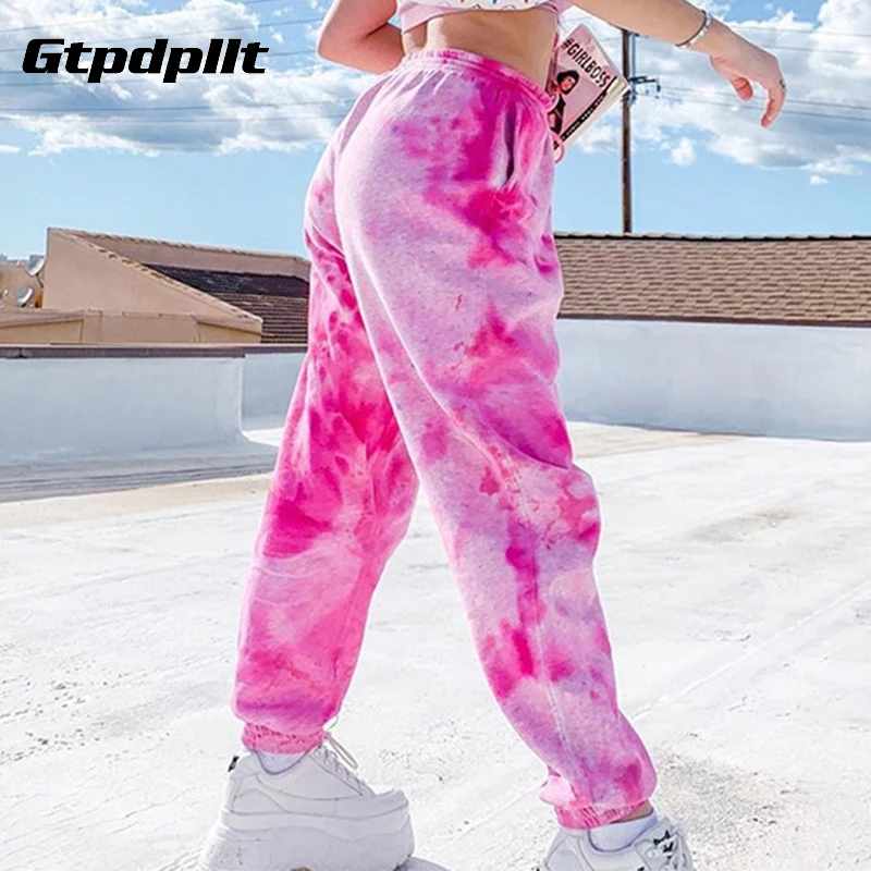 Gtpdpllt осень 2020 женские джоггеры Tie Dye уличные спортивные штаны с высокой талией
