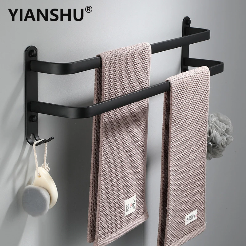 

YIANSHU 30-50cm Bathroom Towel Rack Matte Black Space Aluminum Towel Holder 1-3 Layers Wall Mounted Towel Hanger