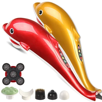 New Handheld Dolphin Massager Electric Infrared Massage Hammer Multifunctional Neck Back Full Body Massage Stick Pain Relief