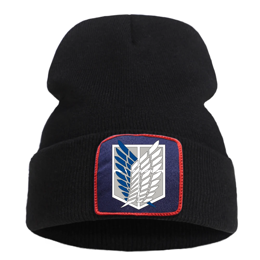 Attack On Titan Anime Logo Printed Fashion Women's Winter Hat Softable Keep Warm Mens Knit Hats Outdoor Hip Hop Caps For Boys