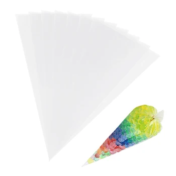 

100PCS DIY Wedding Birthday Party Sweet Cellophane Clear Candy Cone Storage Bags Cheap Organza Pouches Decoration
