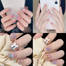 

Press On Nails Artificial Detachable Manicure Tool Wearable Nail Tips Short Round/Square Head False Nails Fake Nails