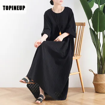 

popular Spring Autumn Loose Linen Long Dress Comfortable Full Sleeve Long Dresses Solid Color Skirts With Pocket New Design