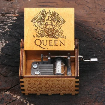 

Antique Carved Wooden Box Hand-Cranked Music Box Wooden Engraved Queen Design Bohemian Rhapsody For Kid Boy Girl Children 2020