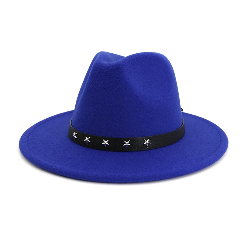 Royal Blue fedora FS 16 цветов осень зима шерстяной джазовый головной убор для женщин Мужские фетровые шляпы классическая с широкими полями звезда фетровая Кепка котелок - Цвет: Royal Blue fedora