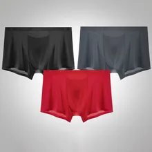 Sexy Men's Ice Silk Seamless Boxer Briefs Thin Section Breathable Mid-Waist Shorts Large Size Boxer Flat Boxers Gays Underwear