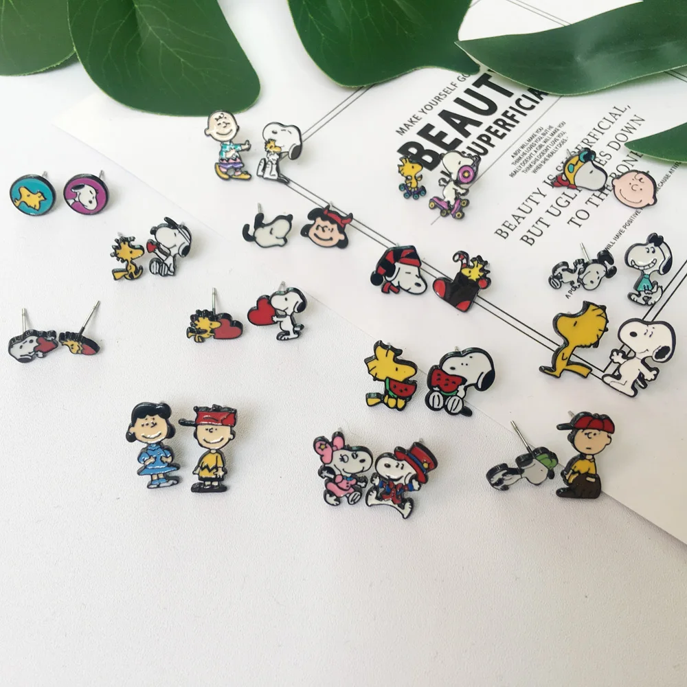 Асимметричные серьги в виде арахиса, модные эмалированные серьги для девочек, подарок для детей, ювелирные изделия, милые серьги-гвоздики в виде собаки, Шарли, коричневые серьги для женщин