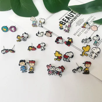 

Asymmetry peanuts earrings Fashion Enamel Girls Kids Gift earings Jewelry Cute dog Charlie Brown Ear Stud Earring For Women