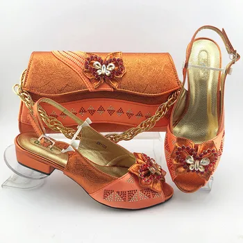 

Charming orange party shoes and purse sets series African sandal shoes matching with handbag MM1108, Heel Height 3.8cm