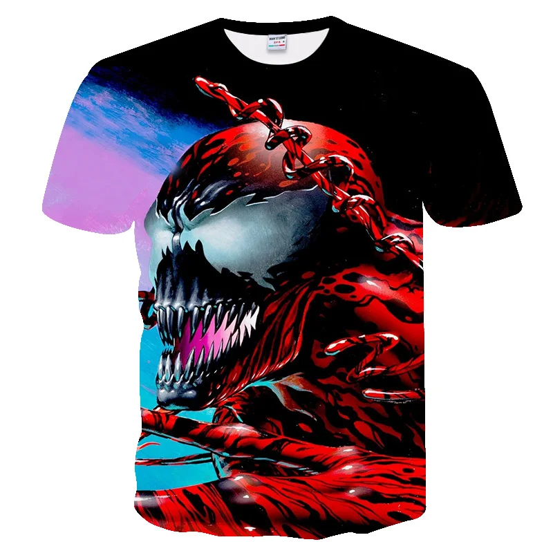 

Hip Hop Style Venom Marvel Pattern 3D Printed Red T-shirts For Summer Couple Fashion Funny Casual T-shirts Crewneck Loose Tees