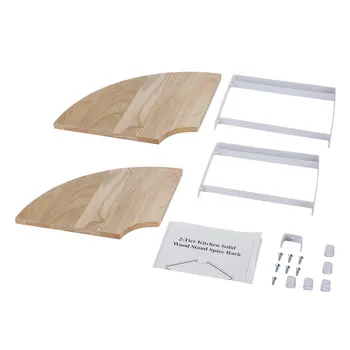 

2 Layer Kitchen Solid Wood Stand Fan Shaped Corner Shelf Spice Racks Storage Glass Jar Seasoning Bottles Flavoring Organizer