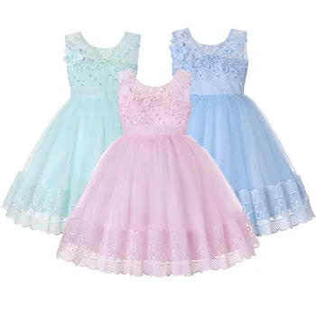 

2-16 Years Girls Flowers Wedding Dress Appliques Party Tulle lace Princess Birthday Dress First Communion Frocks for Girls