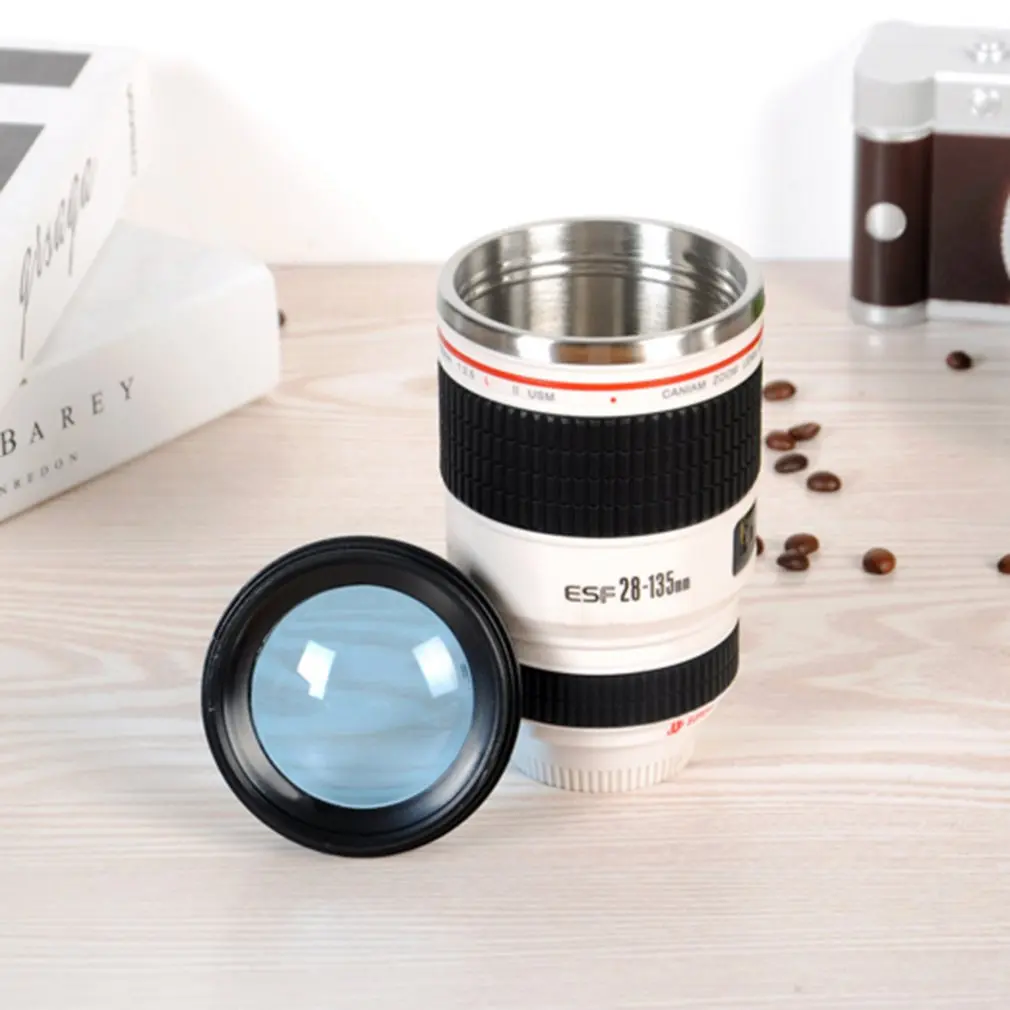 Креативная забавная черная белая чашка для объектива из нержавеющей стали, креативная изоляционная чашка, Реалистичная камера, чашка для объектива, веселый подарок