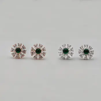 

Fashion New Sun Flower Water Drop Perforated Earring 925 Silver Natural Green Chalcedony Earring Simple Girlfriend Jewelry Gift