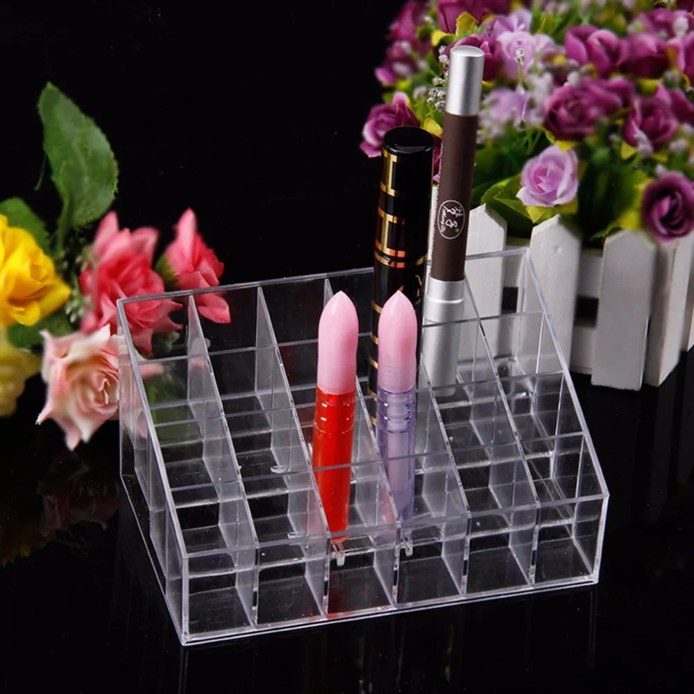 

24 Lipstick Holder Display Stand Clear Acrylic Cosmetic Organizer Makeup Case Sundry Storage makeup organizer organizador