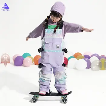 

VECTOR Professional Children's Ski Pants Straight Full Overalls Winter Warm Waterproof Boys Girls Outdoor Skiing Snowboarding