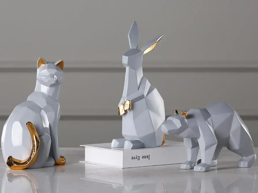  Geometric Sculpture Handicraft Resin Origami Bear Furniture Bedroom Study Decoration Rabbit and Cat - 4000207862789