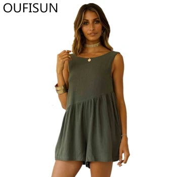 

Oufisun 2020 Summer New Solid Patchwork Sleeveless Loose Jumpsuits Fashion O-neck Playsuits Casual Sexy Backless Women Jumpsuits