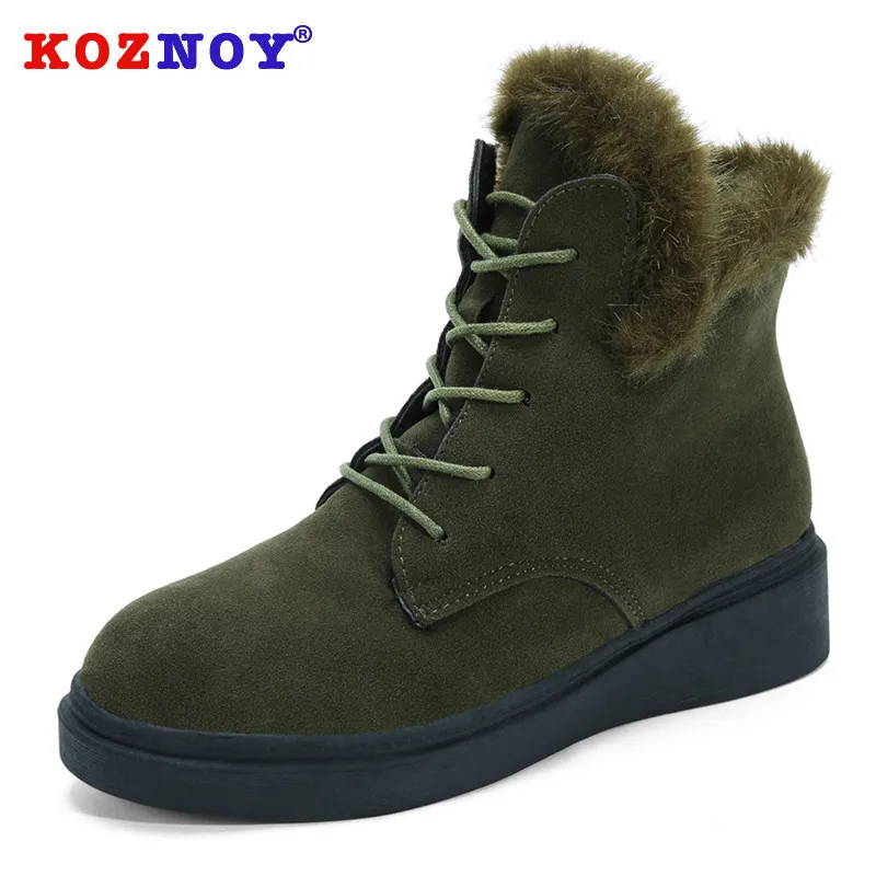 

Koznoy Ankle Boots Women Fall Winter Dropshipping Round Toe Platform Rubber Square Heel Short Plush Fashion Flock Ankle Boots