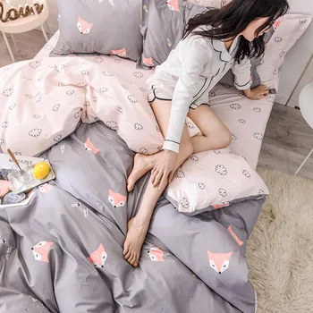 

Four Cotton Cotton Spring-Summer Days Double Bed Bedding Children's Cartoon Single Bed Three-Piece Set