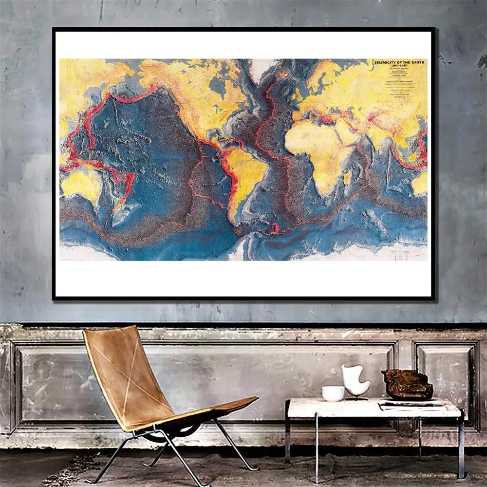 

150x225cm Seismicity of the earth World map Posters and Prints Wall Art Picture Canvas Painting Living room Office Home Decor