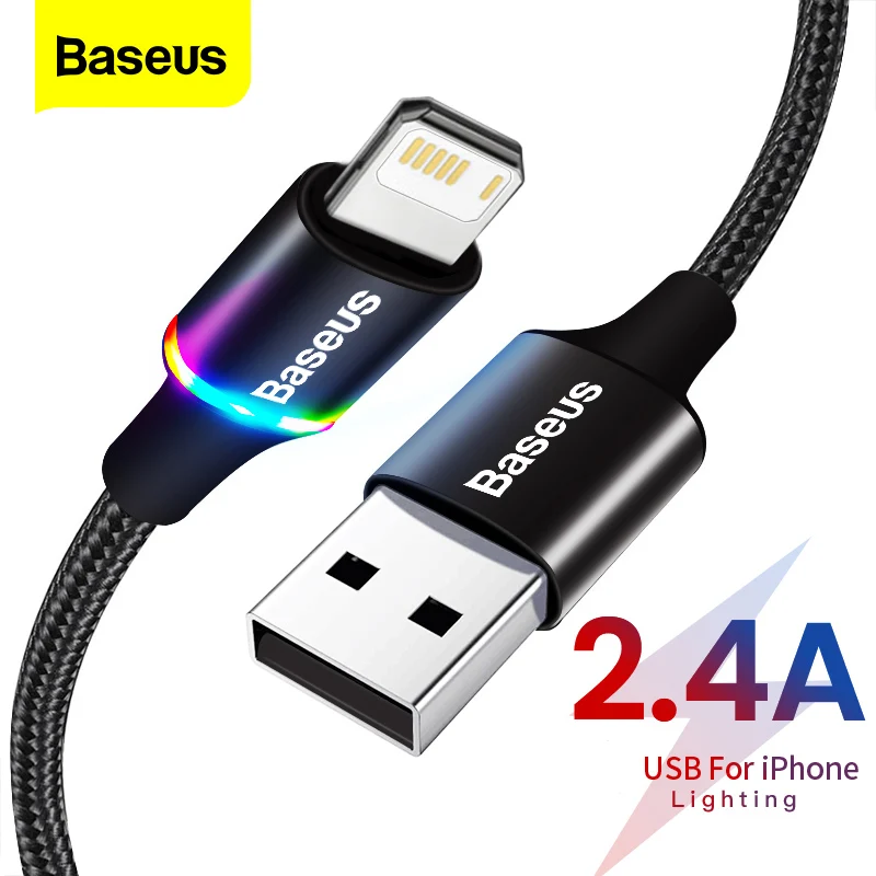 Baseus LED USB Cable For iPhone 12 11 Pro Xs Max X Xr 8 7 6 6S Fast Charging Charger