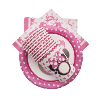 

pink Minnie Mouse Party Plates Cups napkins Disposable Tableware Girl Birthday Party Decorations baby shower Party Supplies
