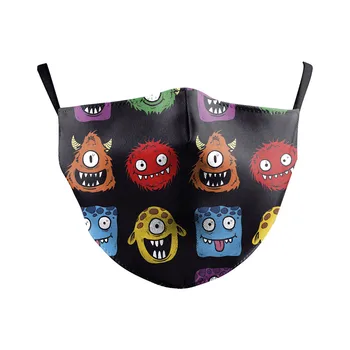 

Cartoon Virus Pattern Print Face Mask Adult PM2.5 Protective Dust Masks Fabric Washable Reusable Mouth-muffle Black Mask